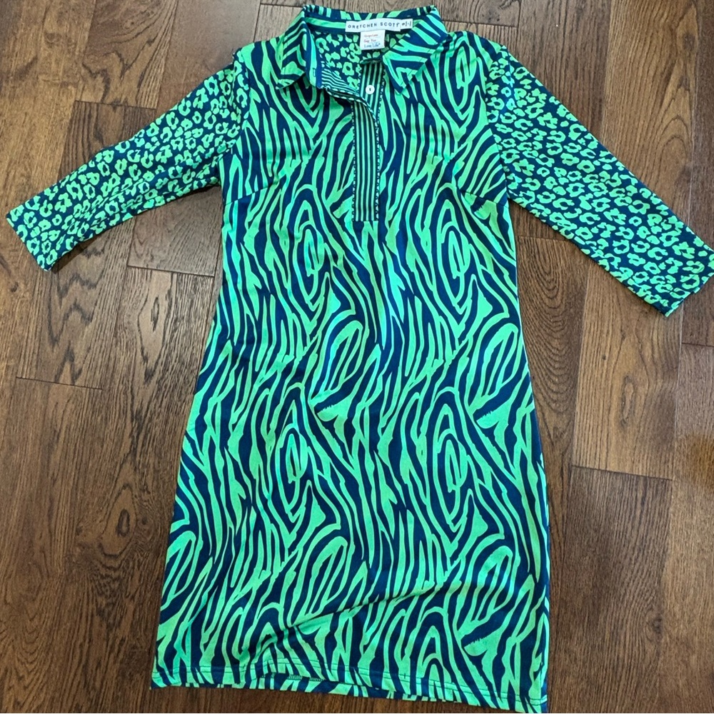 Gretchen Scott Designs 
3/4 sleeve animal print dress small